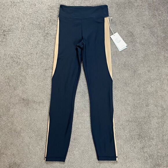 Calme By Johnny Was Color Block Blue Skinny Athletic Pants Womens Size XS $128 - Picture 1 of 5